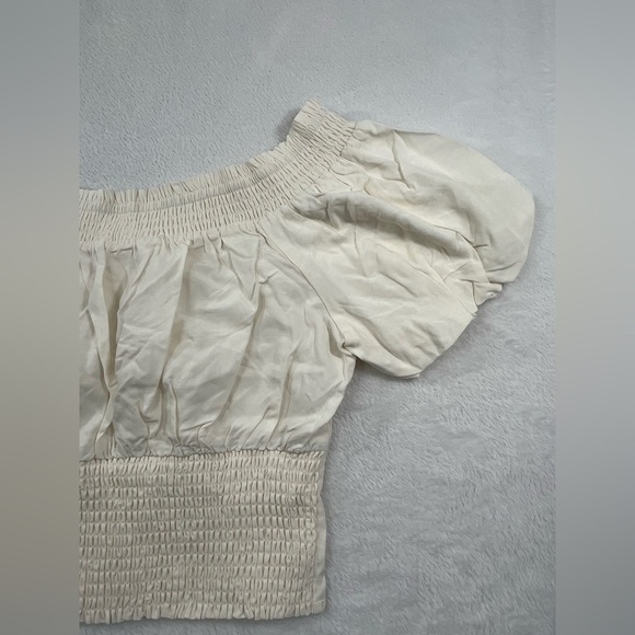 NEW ASTR M White Cream‎ Crop Top Balloon Sleeve Lyocell Linen Blend Blouse - Picture 7 of 9